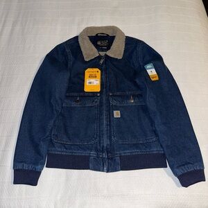 NWT Carhartt Denim Sherpa-Lined Jacket Relaxed Fit